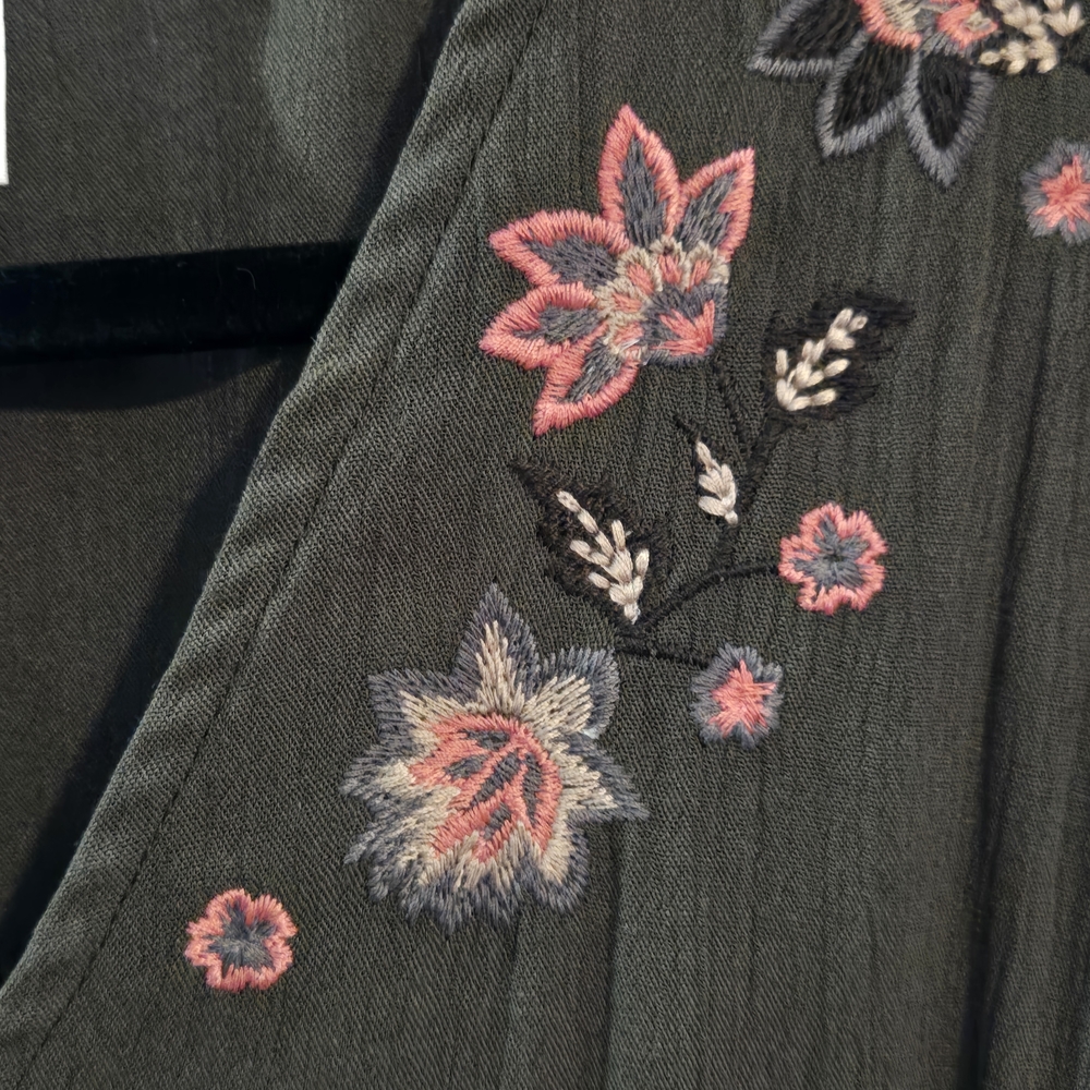 Knox Rose Olive Dress with Pink Floral Embroidery - Picture 6 of 9